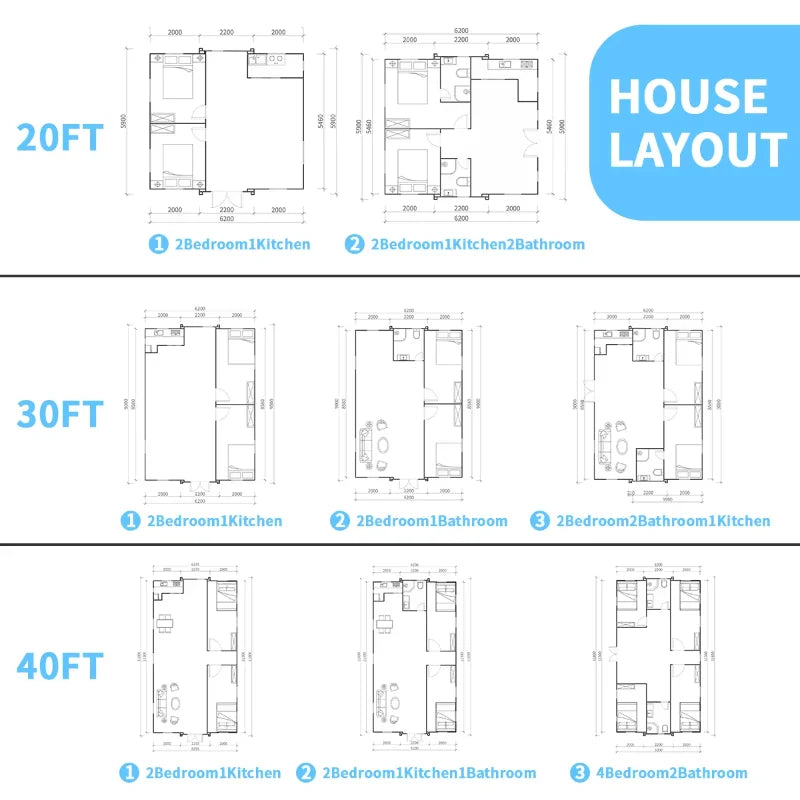 Prefab Houses Module Customized Outdoor Factory Container Home Foldable Tiny 2 3 4 Bedroom Living Container House 20Ft 40Ft