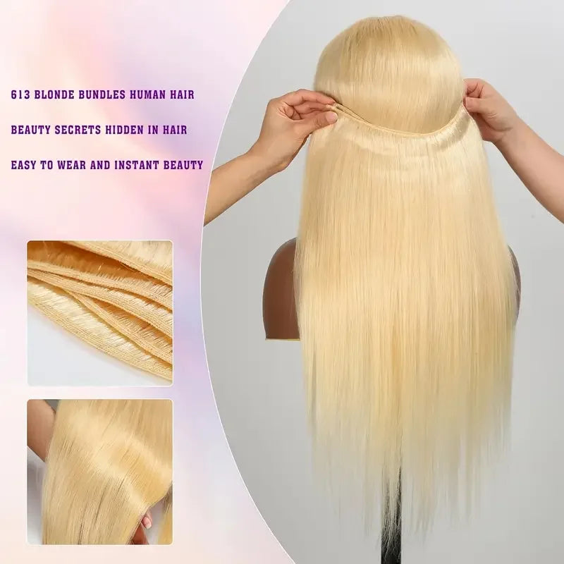 Straight 613 Blonde Color1/3/4 Brazilin an Hair Bundles Sight Weave Remy Human Hair Wig