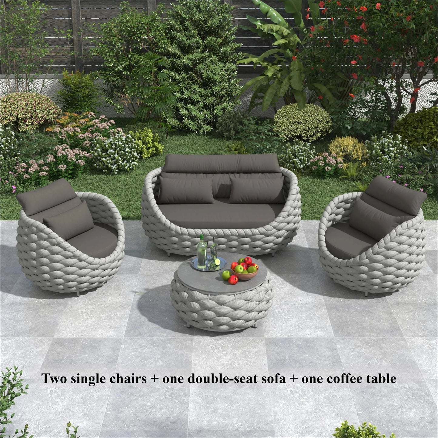 Woven Rope Patio Chair Set Aluminum Outdoor Furniture 2 Piece