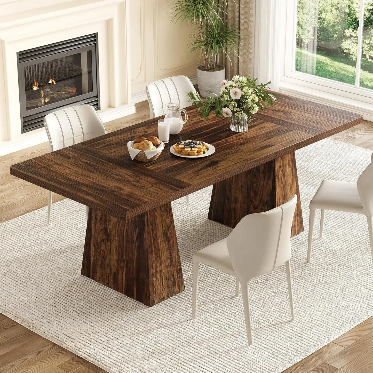 Dining Table for 6 People, Rectangle Table with Heavy Duty Legs,