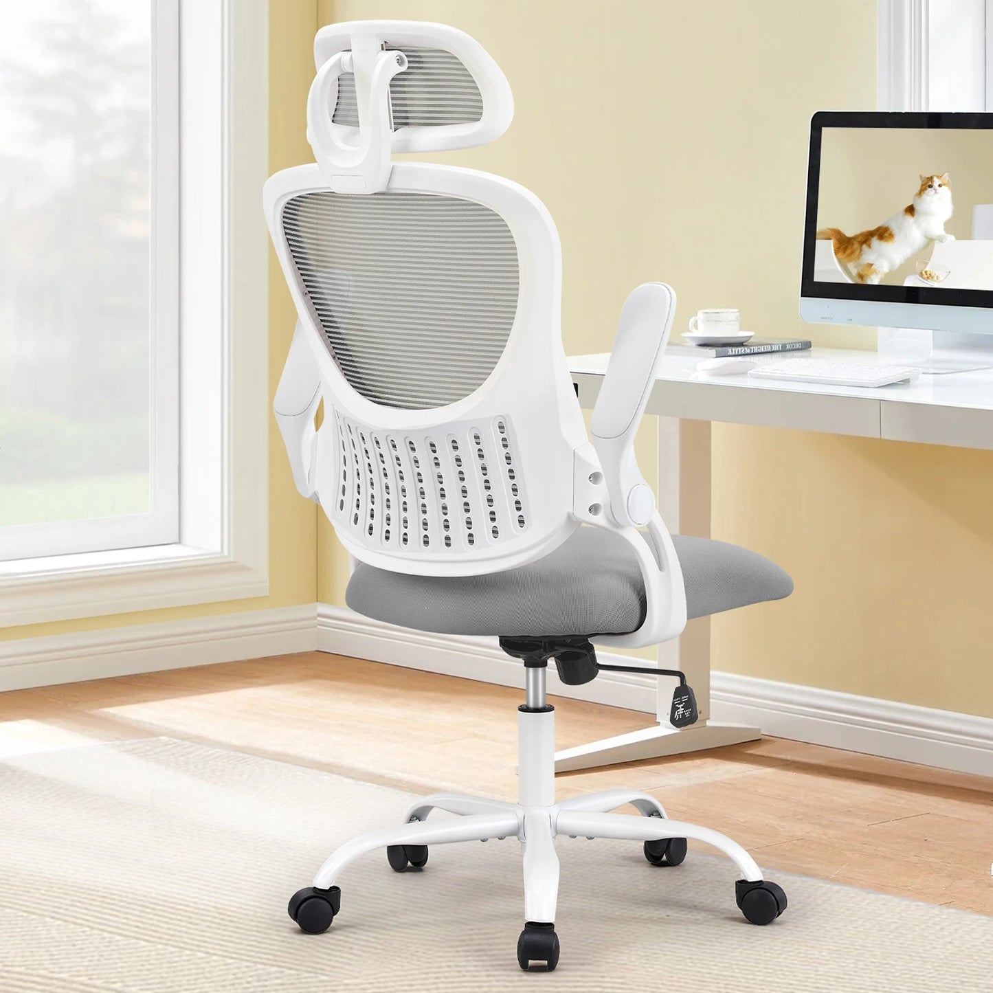 Office Computer Desk Chair Flip-up Arms Adjustable Headrests