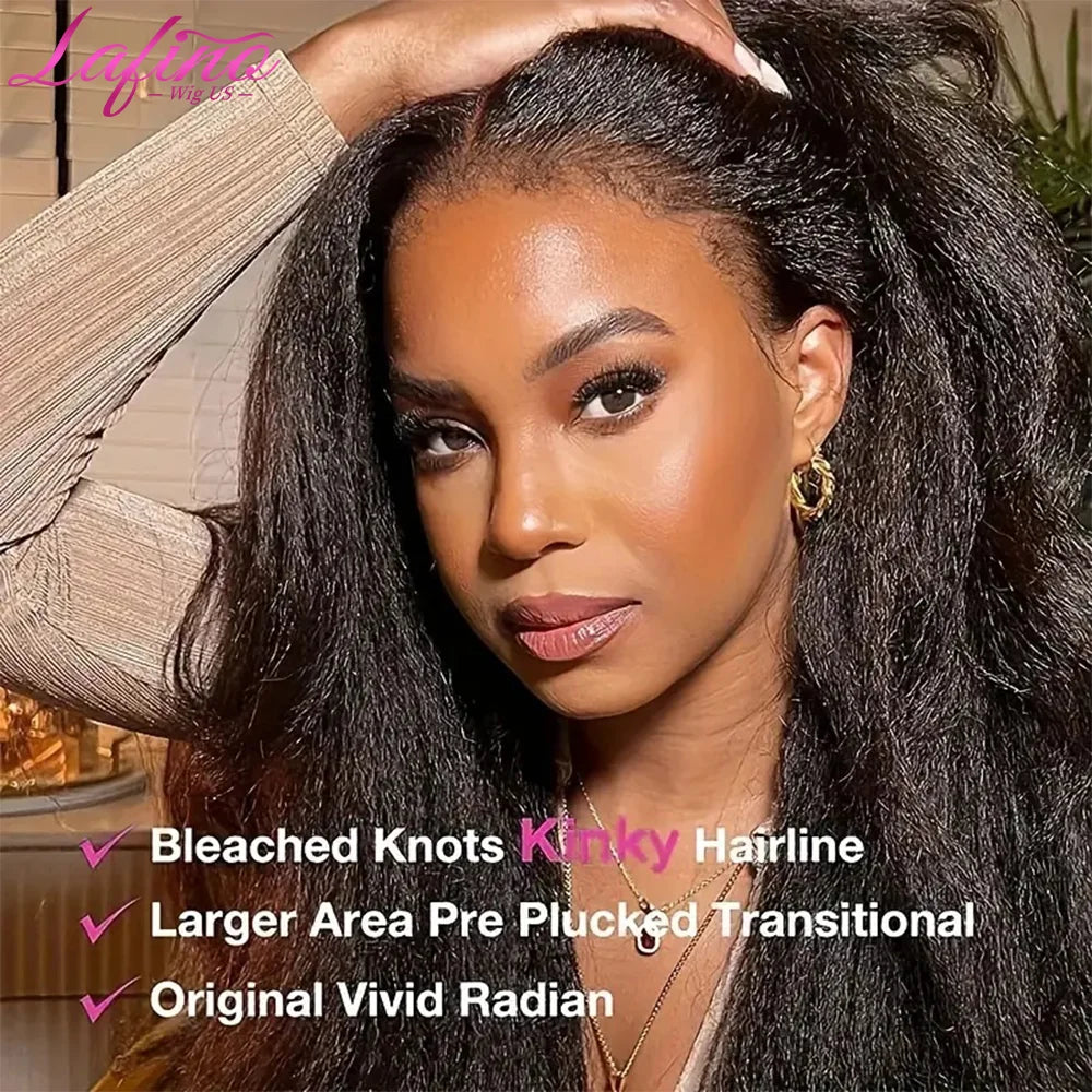 Wig Invisible Strap HD 360 Lace Front Wigs Human Hair Kinky Straight 250 Density