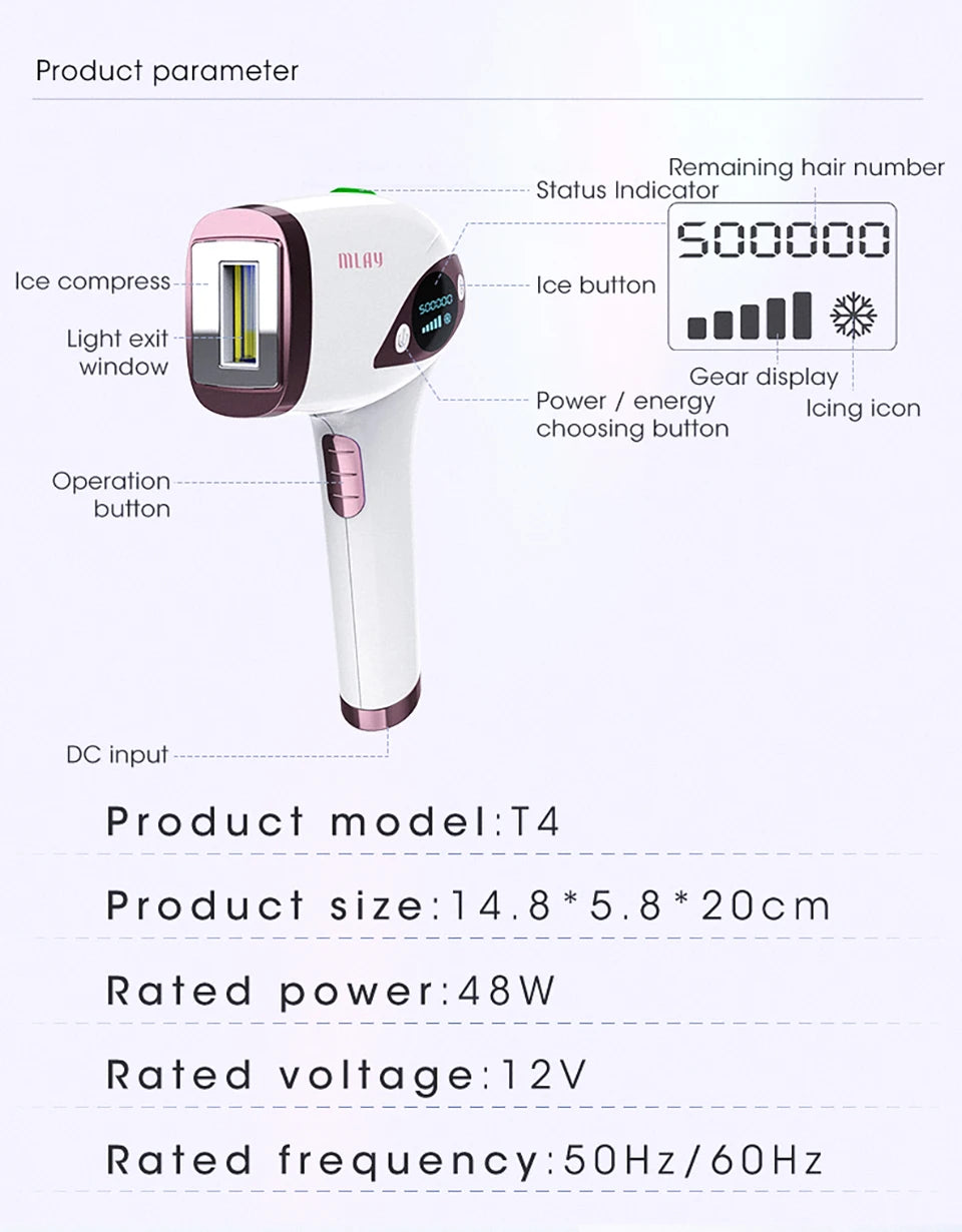 Laser Handheld Hair Removal Machine Ice Cool Permanent Face & Body