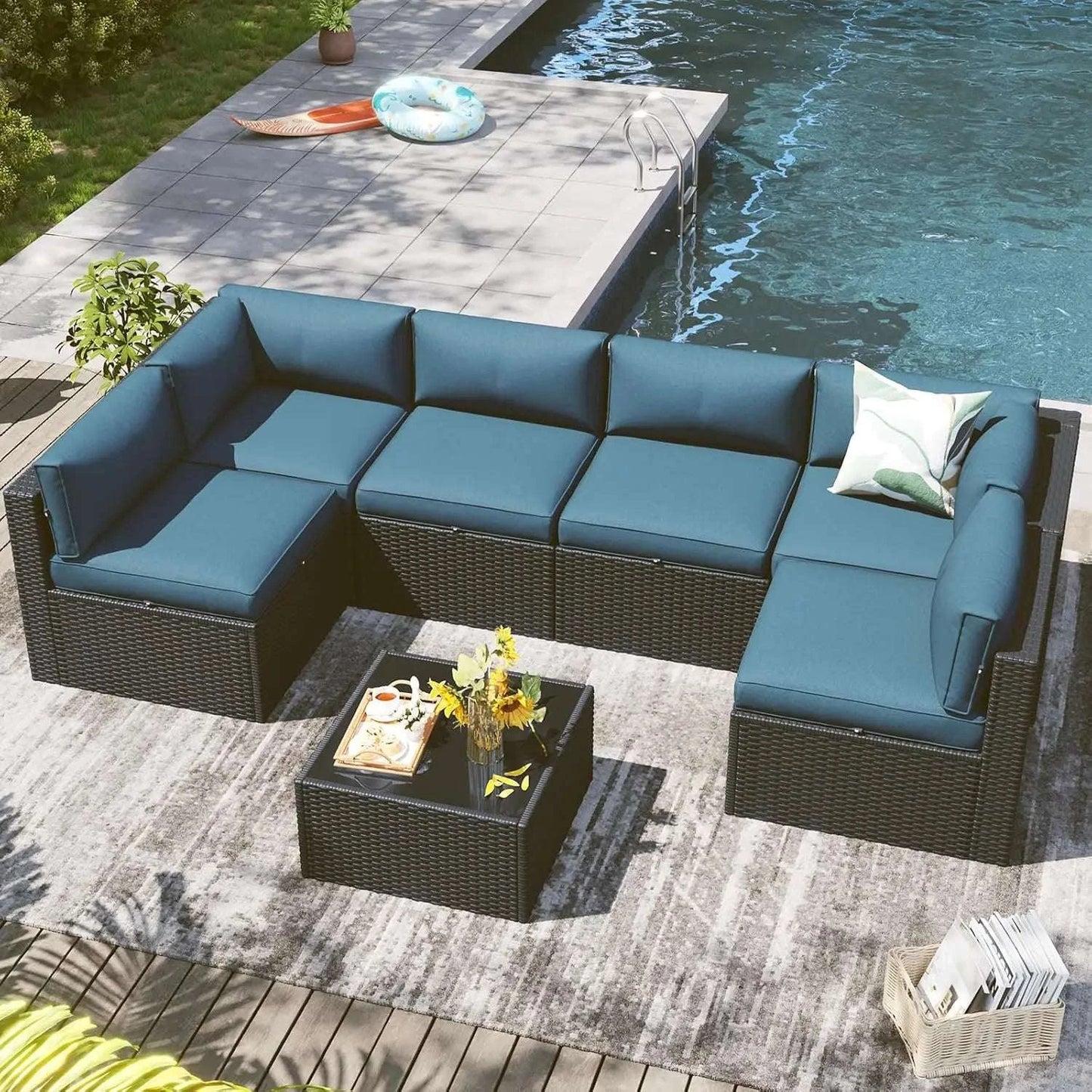 7 Piece Outdoor Patio Furniture Set with Coffee Table