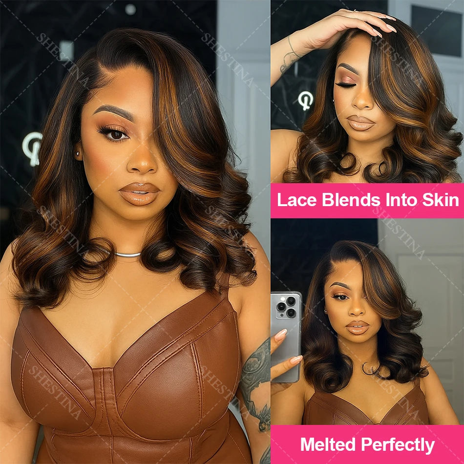 1B/30 Highlight Short Bob Wig Human Hair 200% 13x4 Body Frontal Wigs