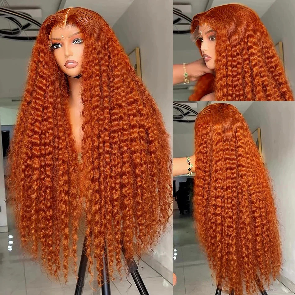 Deep Wave 40 Inch Ginger Orange Vietnamese 13x6 Lace Front Wigs