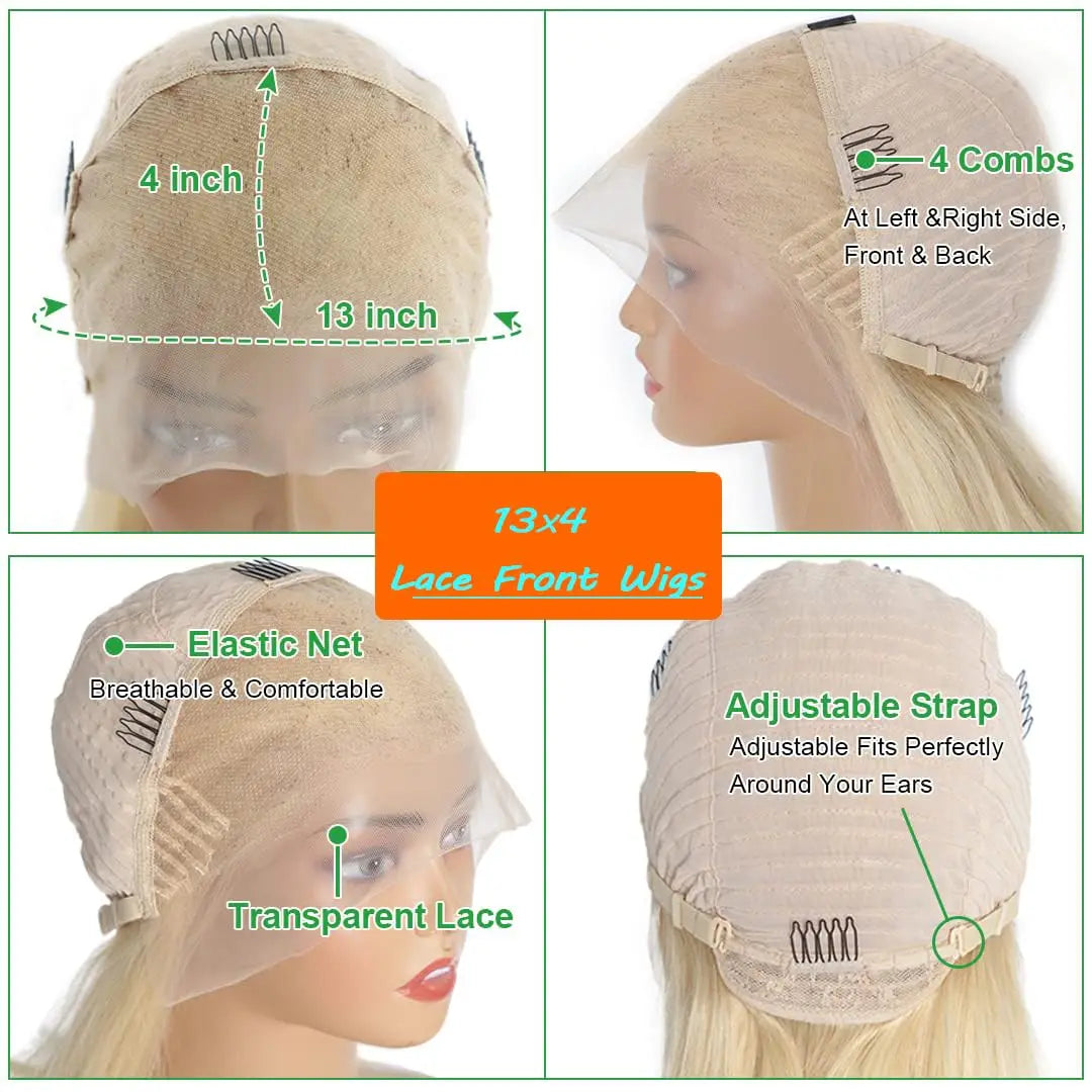 613 Blonde Bob Wig 13x4 Transparent Lace Front Human Hair Straight"