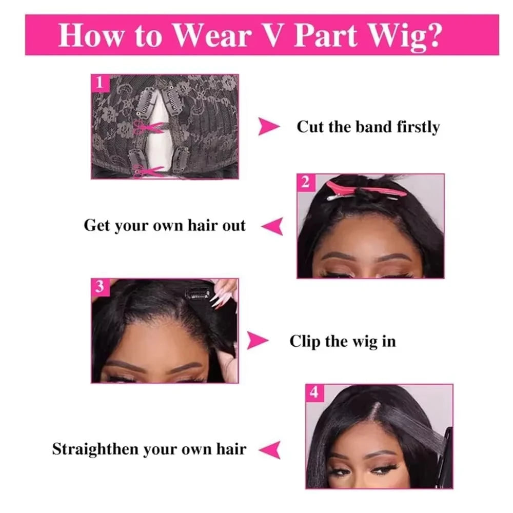 Kinky Curly V Part Wig Human Hair Deep Wave Glue less V Part Wigs Human Hair