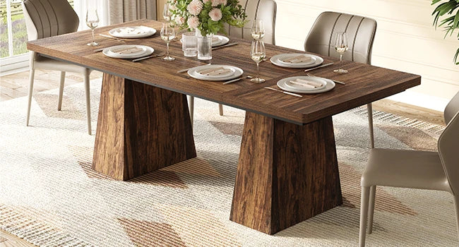 Dining Table for 6 People, Rectangle Table with Heavy Duty Legs,