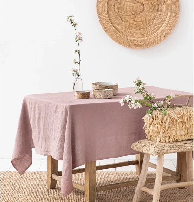 100% Pure Linen Solid Color Table Cover, Natural Fabric Tablecloth