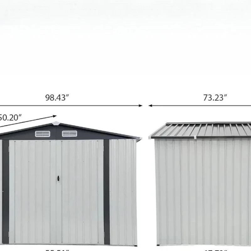 Outdoor Storage Shed with Double Door and Lock, Tall 8x6 FT, Galvanized Steel Metal Garden Shed, Outdoor Storage Room