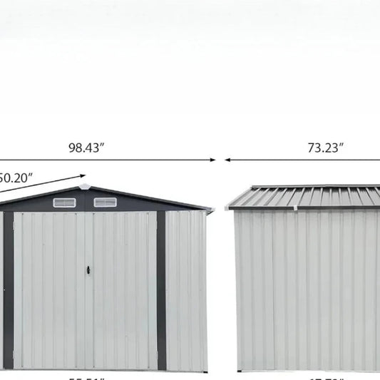Outdoor Storage Shed with Double Door and Lock, Tall 8x6 FT, Galvanized Steel Metal Garden Shed, Outdoor Storage Room