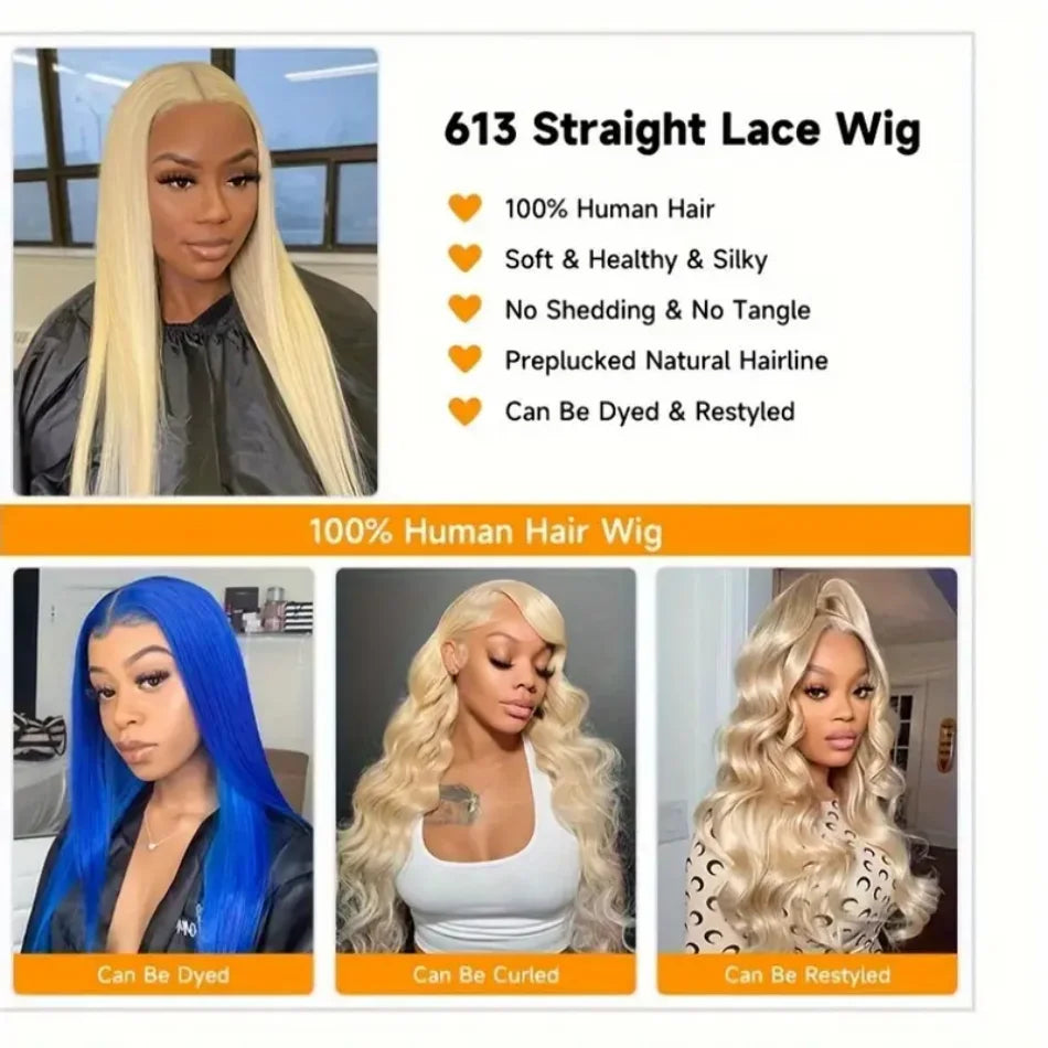Blonde  Lace Front Wig 100% Human Hair  Density Straight  Frontal Wigs