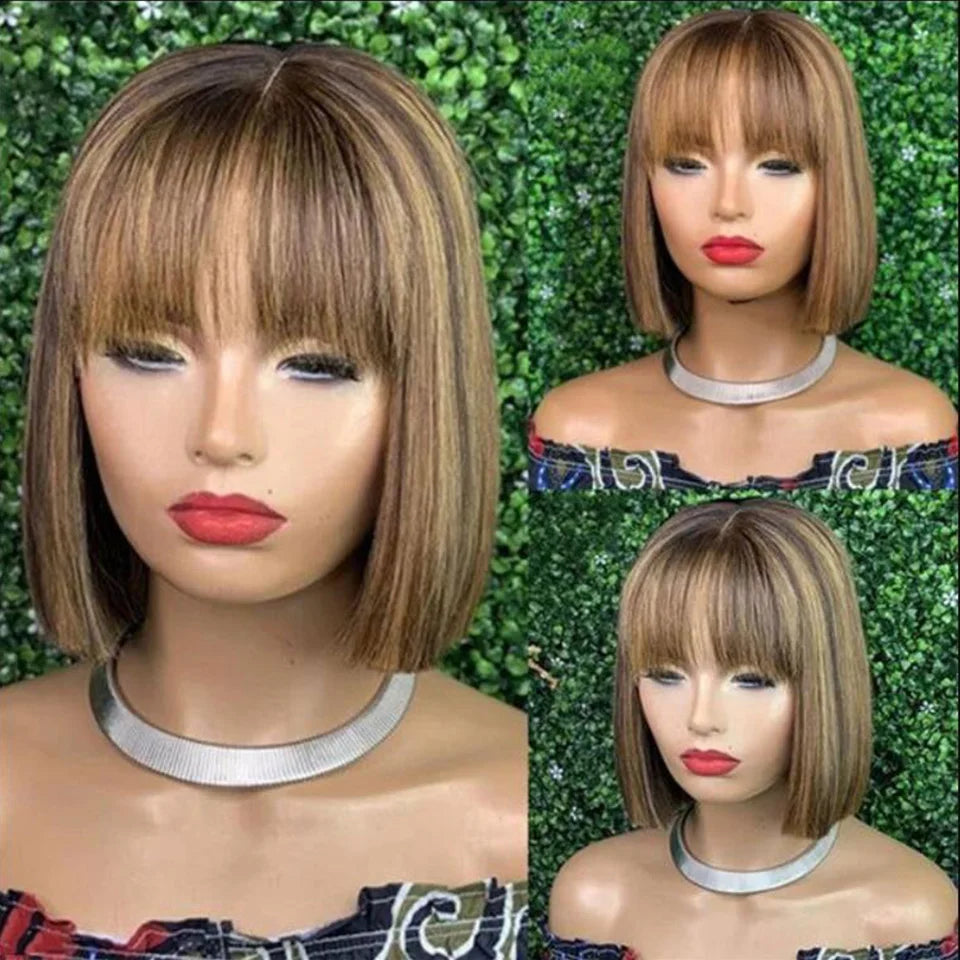 Short Bob Wigs 100% Human Hair Wigs With Bangs
