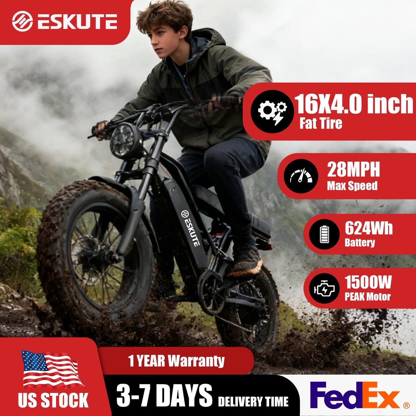 V100 Electric Bike, 1500W Peak 28MPH 48V13Ah Motorcycle,
