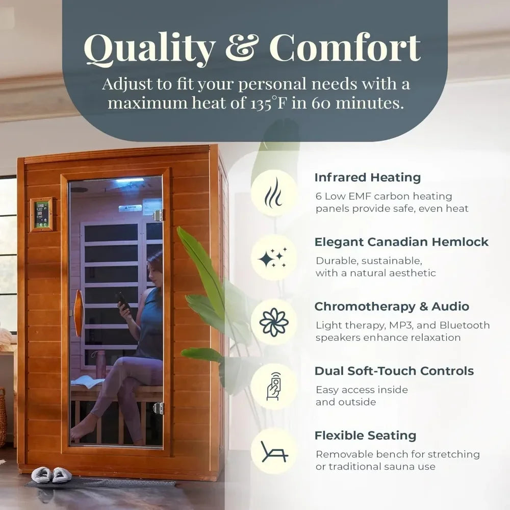 Saunas Adora 2-Person Low  EMF FAR Infrared Sauna, Canadian Hemlock Wood