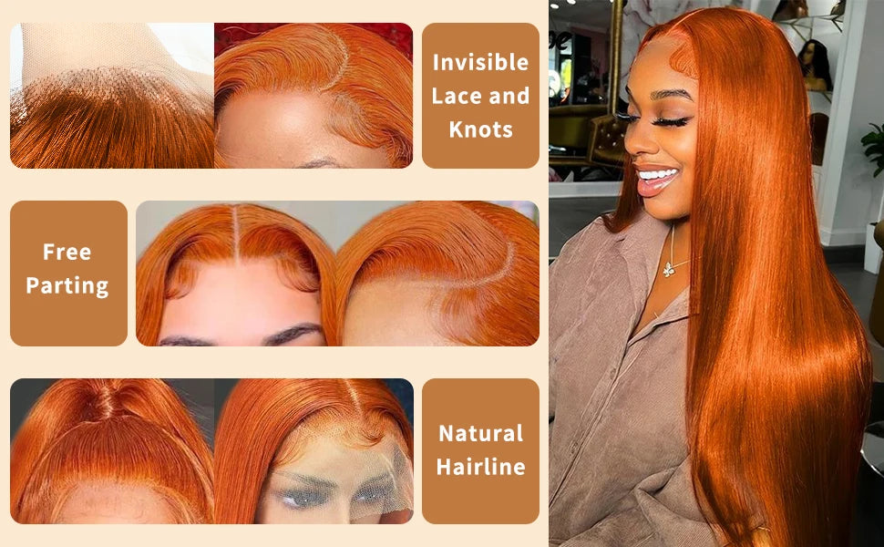 Ginger Wig Human Hair 30 Inch 200 Density 13x6 HD Lace Front