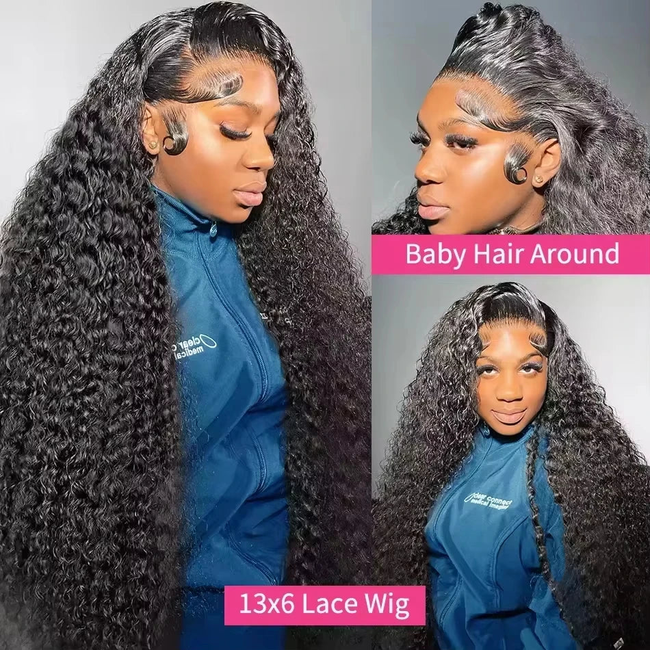 Water Wave Head Transparent Lace Front Wigs Deep Wave