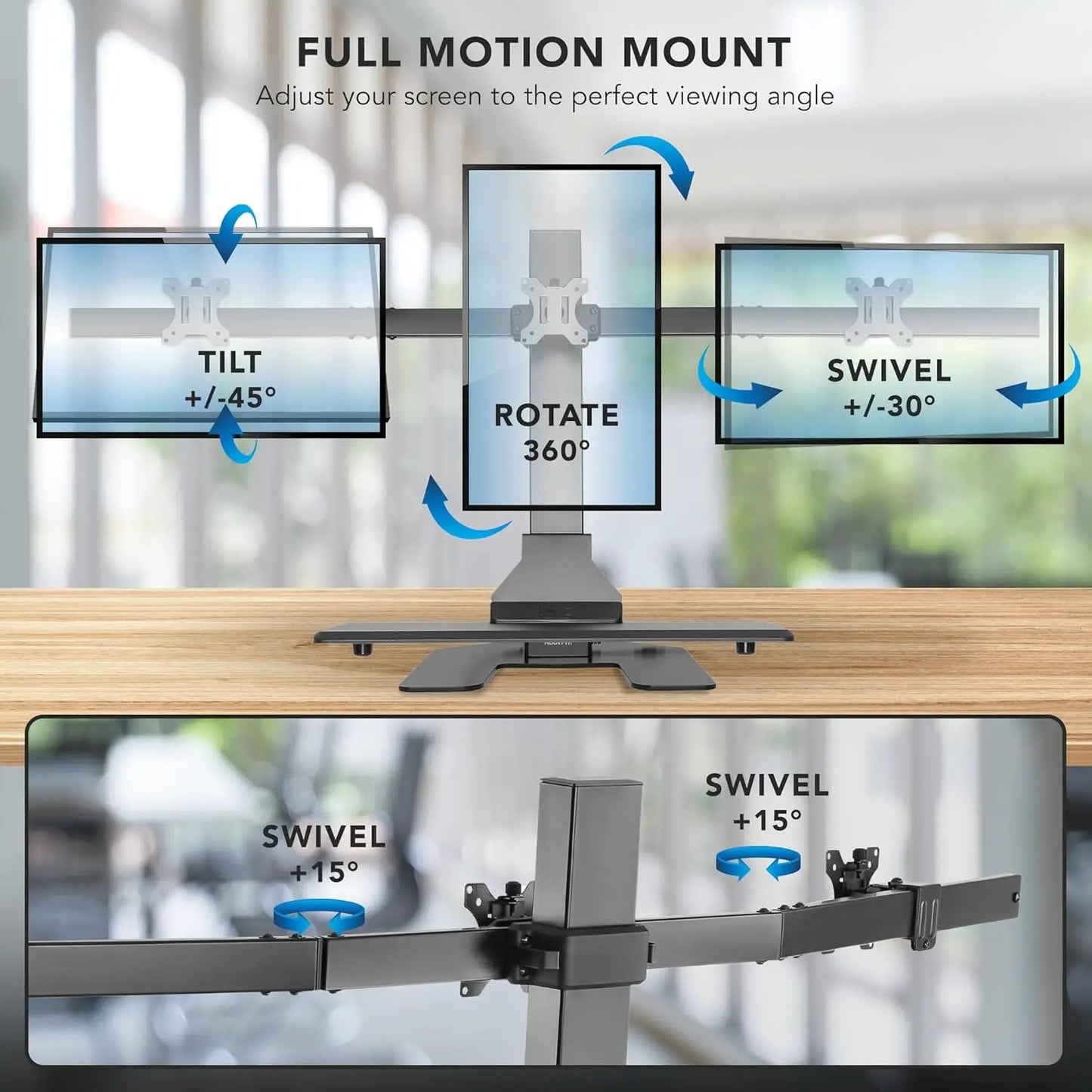 Triple Monitor Electric Standing Desk Converter - 3 Screens Stand Up Desk Riser - Height Adjustable Desktop & 3 Mounts