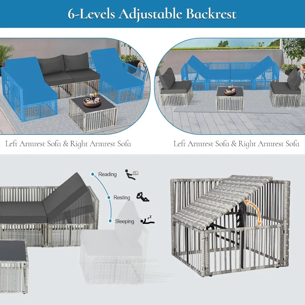 7 Pieces  Outdoor Patio Furniture Set, Wicker Outdoor Sectional