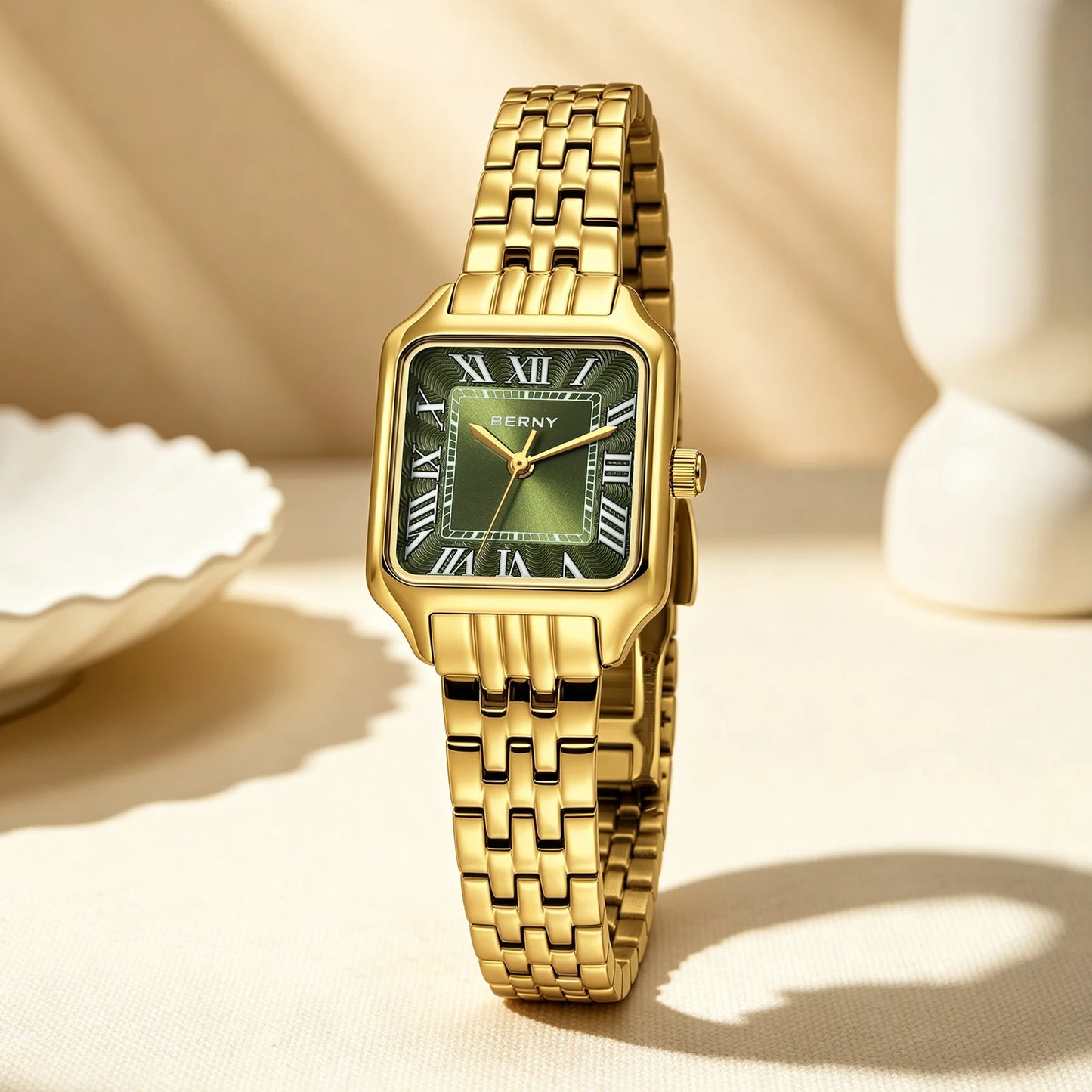 BERNY Square Women Watch Gold Quartz Fashion Exquisite Roman Luxury Small Women's Watch Jewelry Bracelet Women Watches