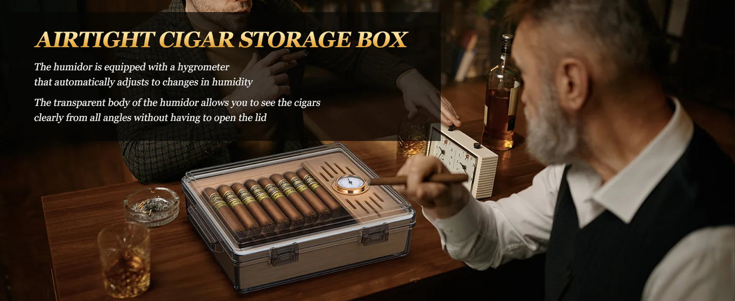 Acrylic Cigar Humidor, Cigar Box with Hygrometer, Humidifier and Cedar Wood Tray, Desktop Cigar Case Can Hold About 20-30 Cigars