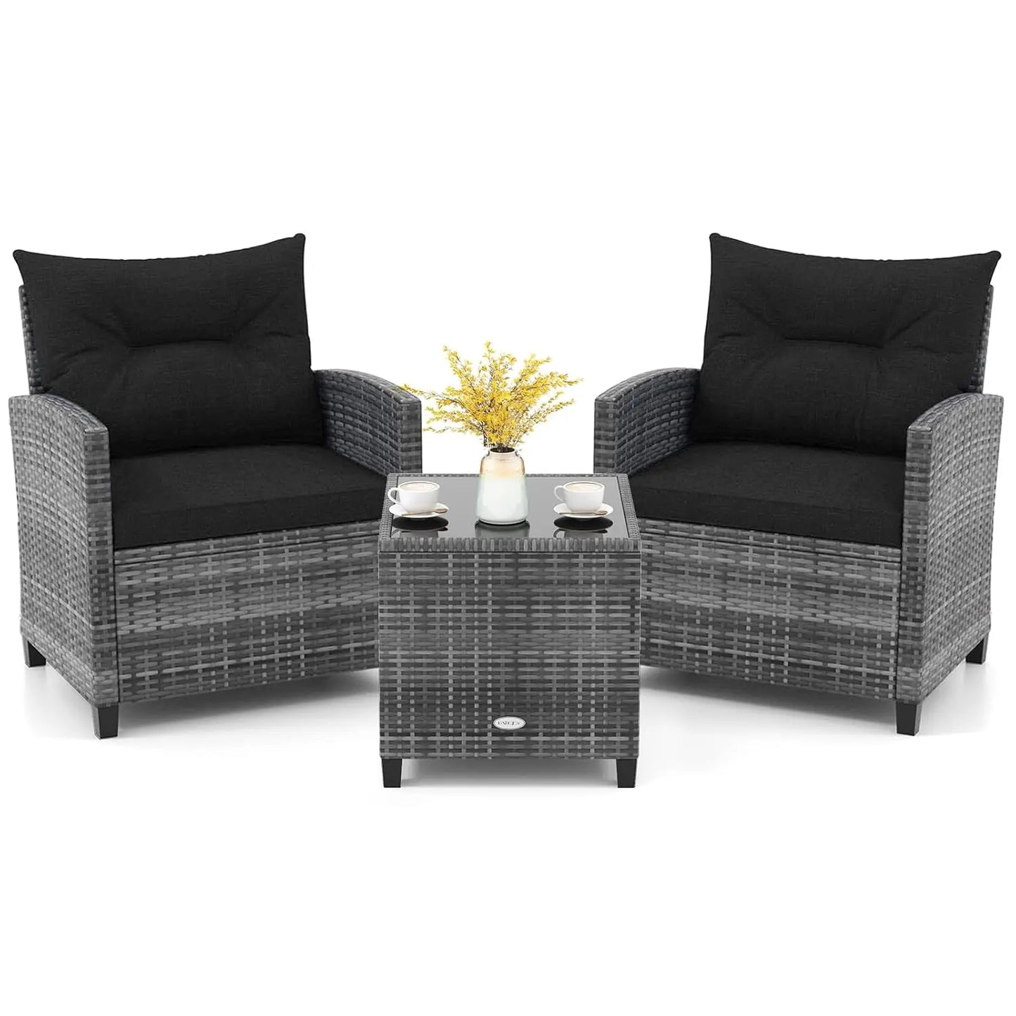 3 Piece Patio Furniture Set, Outdoor PE Rattan Conversation Set with Cushions &