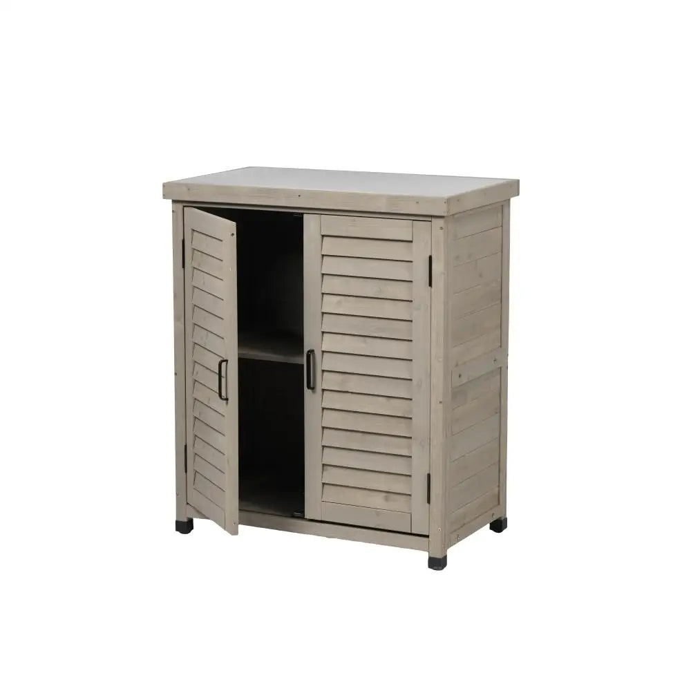 Potting Bench with Storage Cabinet and Metal Table Top for Outdoor Patio,'