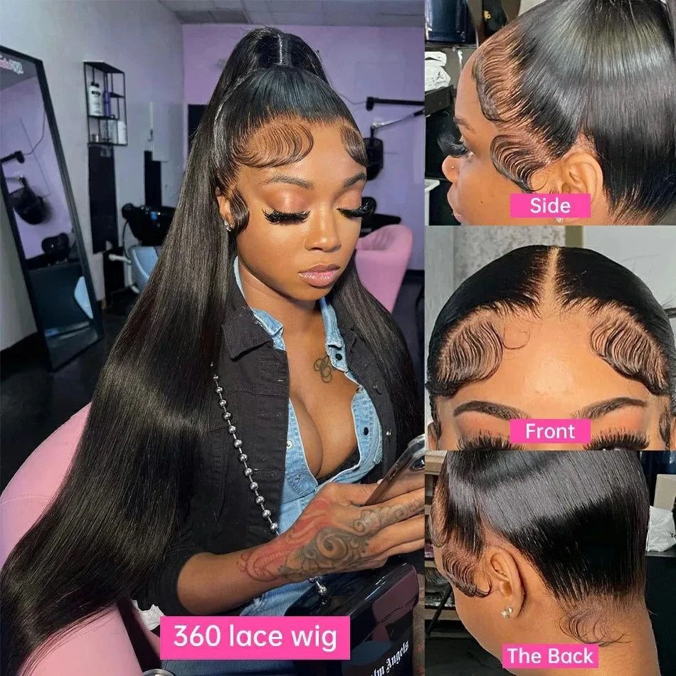 Bone Straight Human Hair Wigs Natural Black Wig 360 Straight Lace Front Wigs Brazilian