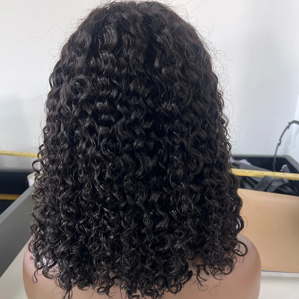 Short Bob Kinky Curly Human Hair Frontal Wig 4C Edges  Closure