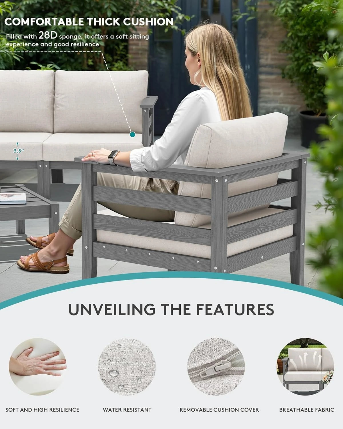 Patio Furniture Set, 6 Pieces Outdoor Sectional Sofa Set, All-Weather