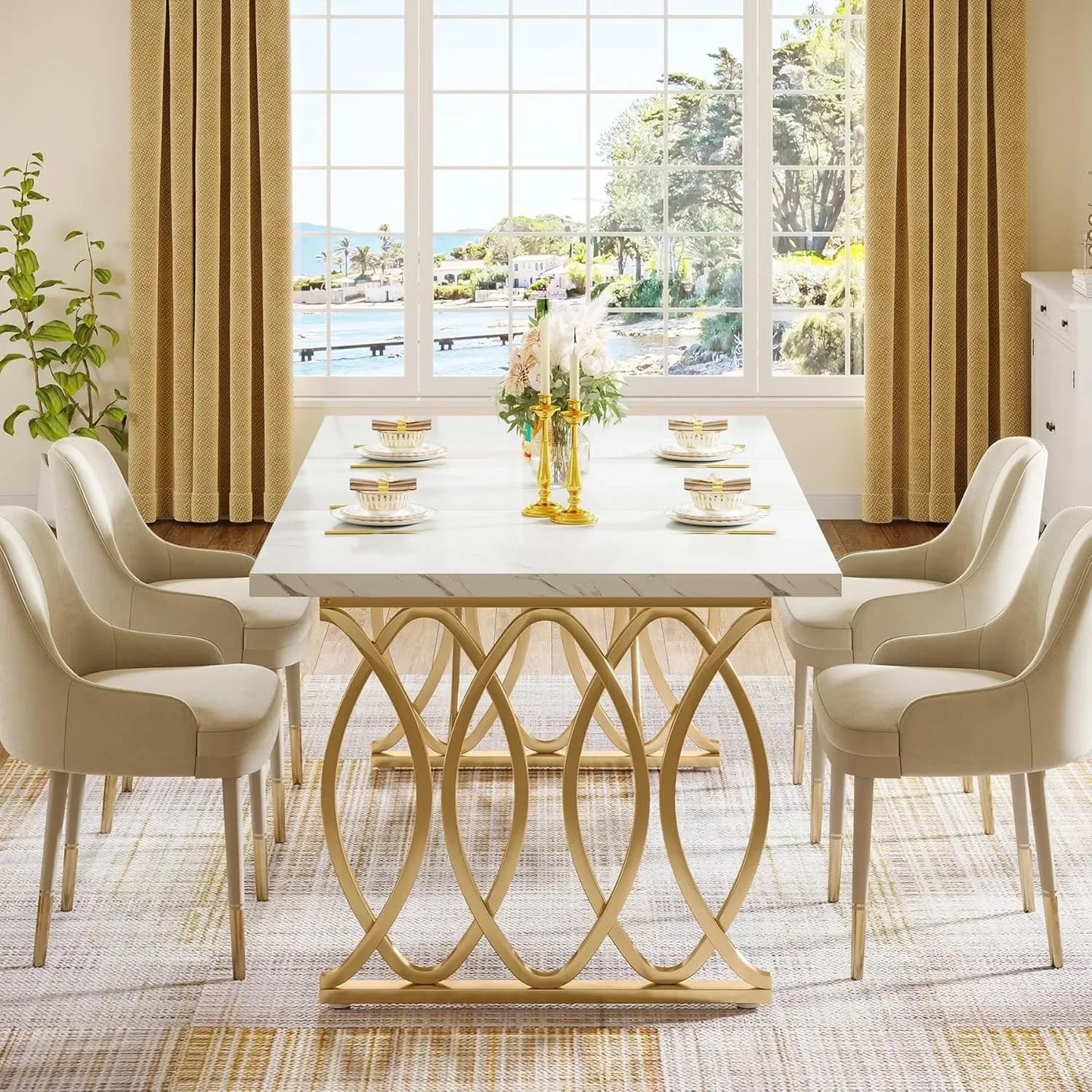 Dining Table, 63" Large Kitchen Table for 4-6 People
