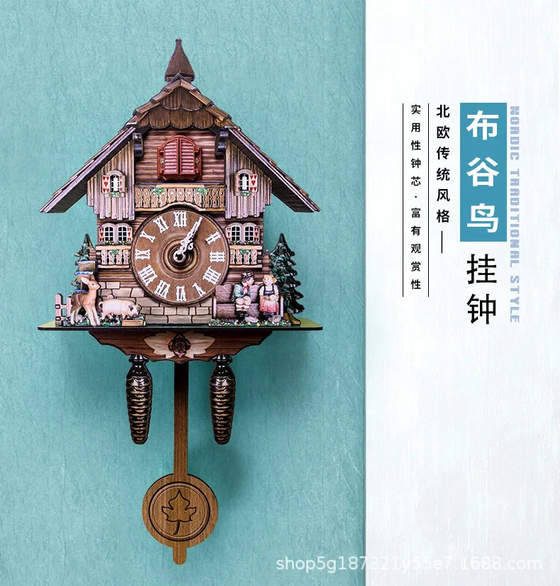 Vintage Cuckoo Wall Clock with Bird Chime Wall Watch Mechanism for Living Room