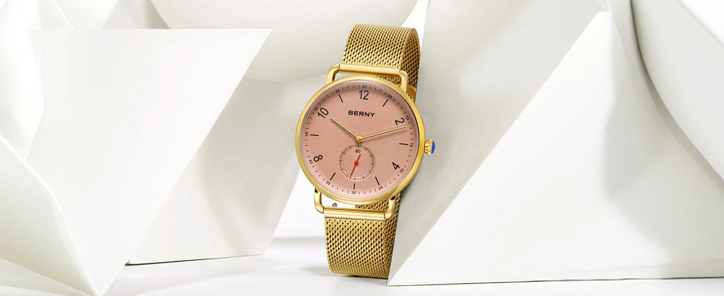 BERNY Quartz Men's Watch  Quality 316L Stainless Steel  Top Slim Case Fashion Couple's Wristwatch Simple Casual Men/Women Watches