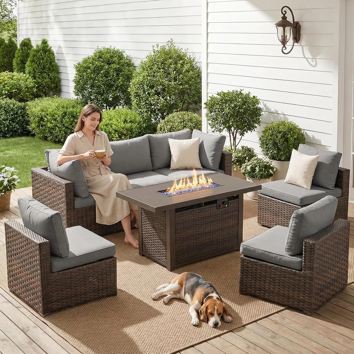 7-Pieces Patio Furniture Sets Outdoor Sectional Sofa
