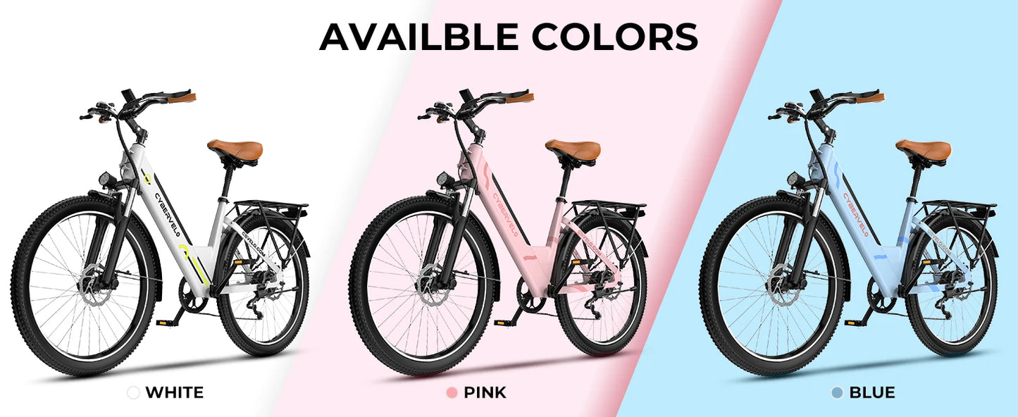 26" Step-Thru Electric Bike for Adult,1000w Peak Motor 80Miles Range,