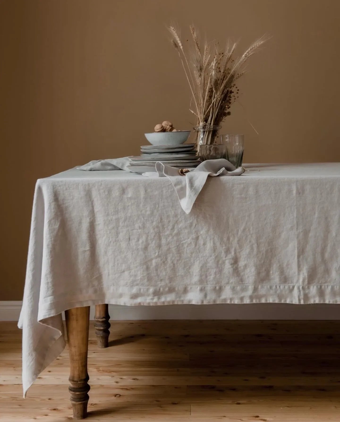 100% Pure Linen Solid Color Table Cover, Natural Fabric Tablecloth