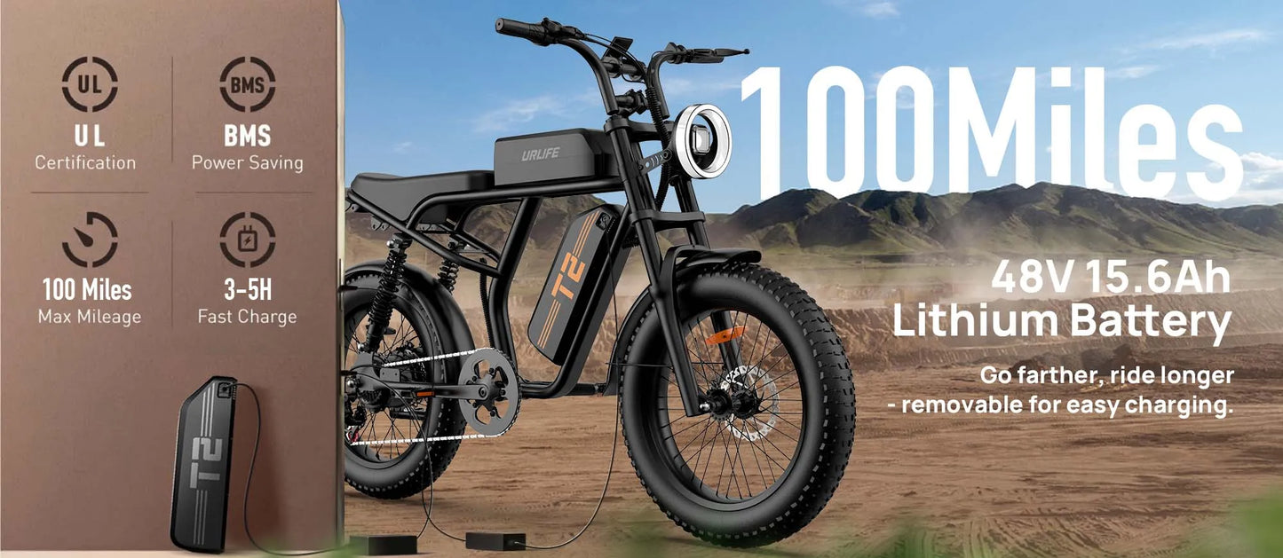 1500W Peak Electric Mountain Bike 48V 15.6Ah 28MPH 100 Mile