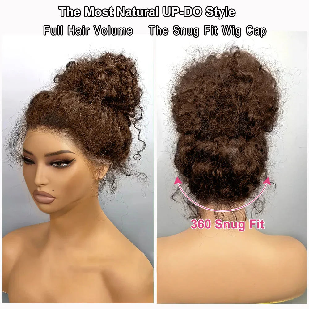 Chocolate Brown 30 Inch Deep Wave Lace Front Wig Glue less Wig Human Hair