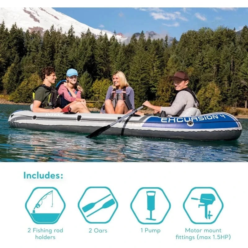 Garden Excursion 4 Inflatable Boat Set: Includes Deluxe 54in Boat Oars