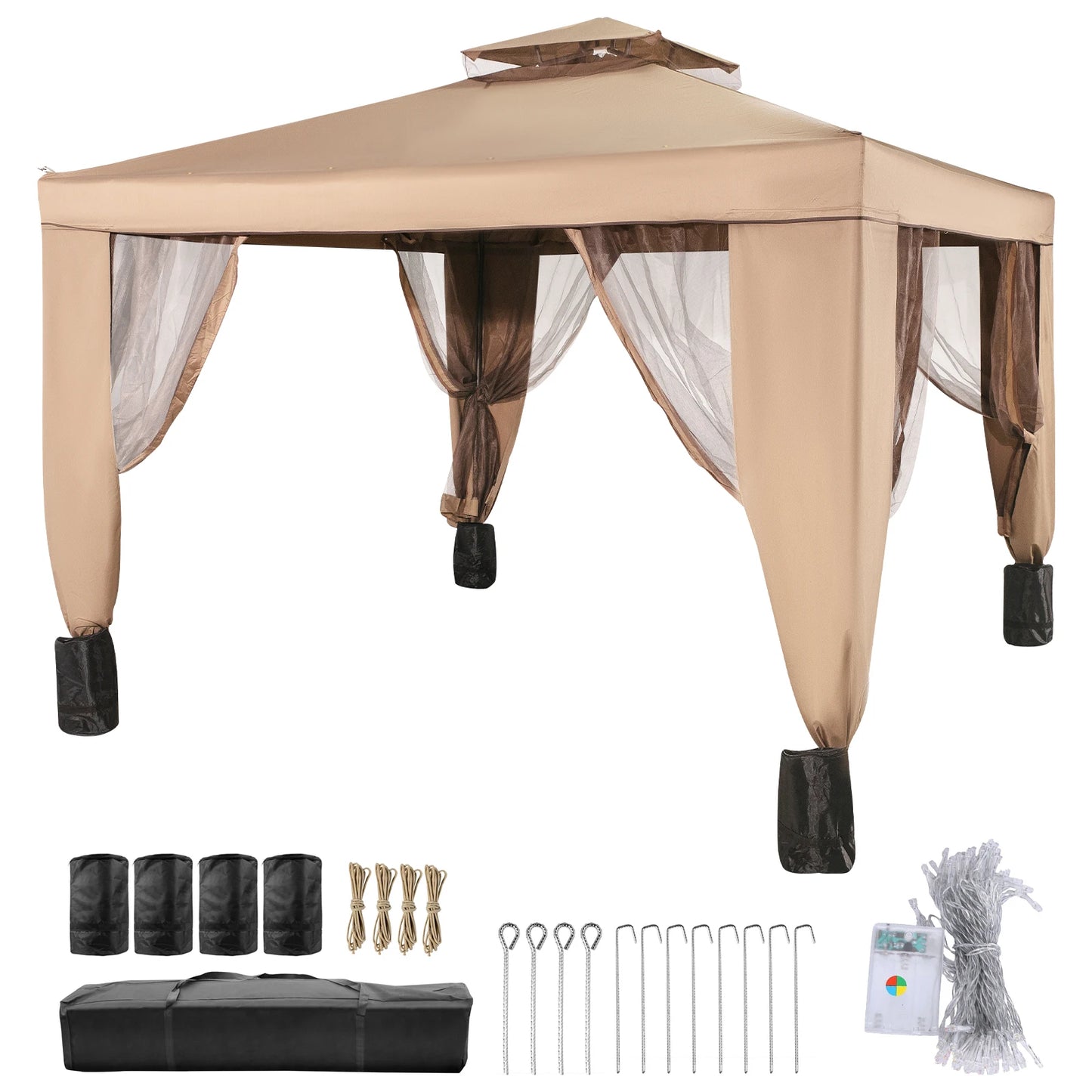 Outdoor Gazebo Canopy Tent W/ Netting Sandbag Patio Garden Shade Awning