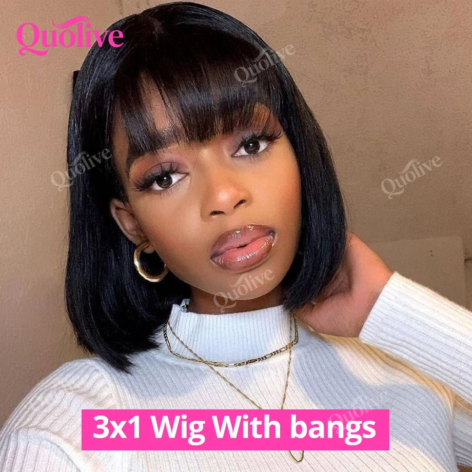 Short Bob Wig Human Hair Wear And Go Glue less Wigs 5x5 Hd Lace Closure Wig 13x6