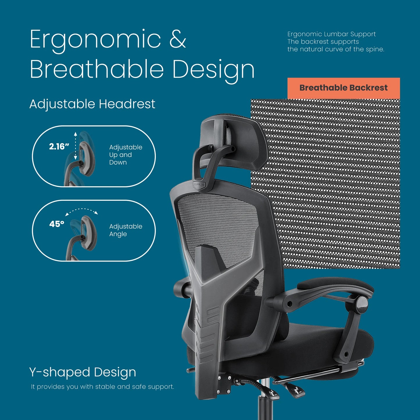 High Back Ergonomic Reclining Gaming Office Chair with Lumbar Support Pillow Meshair
