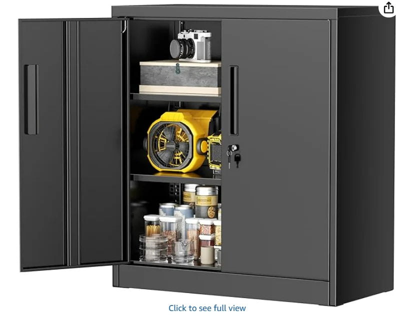 36" Metal Storage Cabinet with Wheels, Lockable Rolling Metal Garage Cabinets