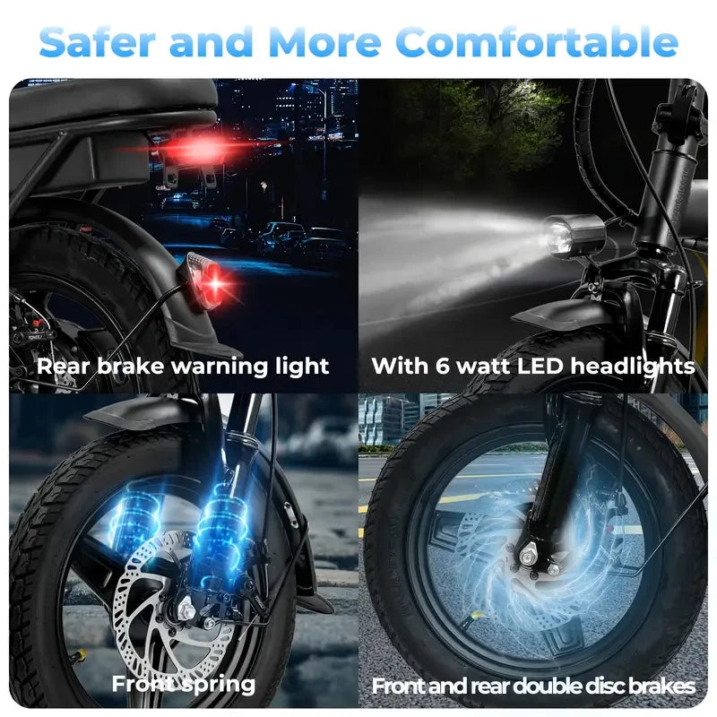 Folding electric bicycles, 14 inch 500W 24MPH 48V 10Ah battery