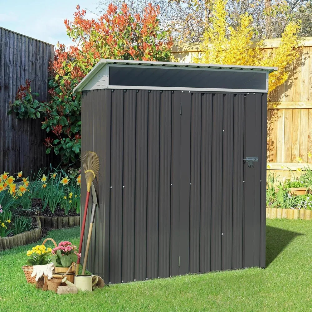 5x3x6 FT Outdoor Metal Storage Shed with Window Lockable Door, Waterproof for Garden Tools