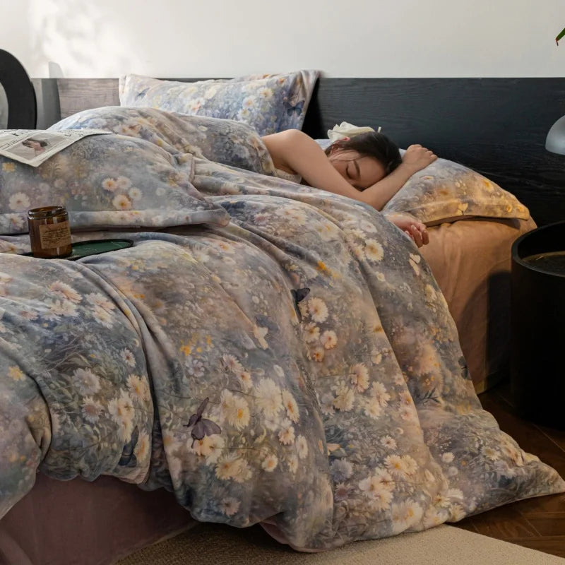 Warmth Milk Velvet Bedding Set,  Digital Print Duvet Cove