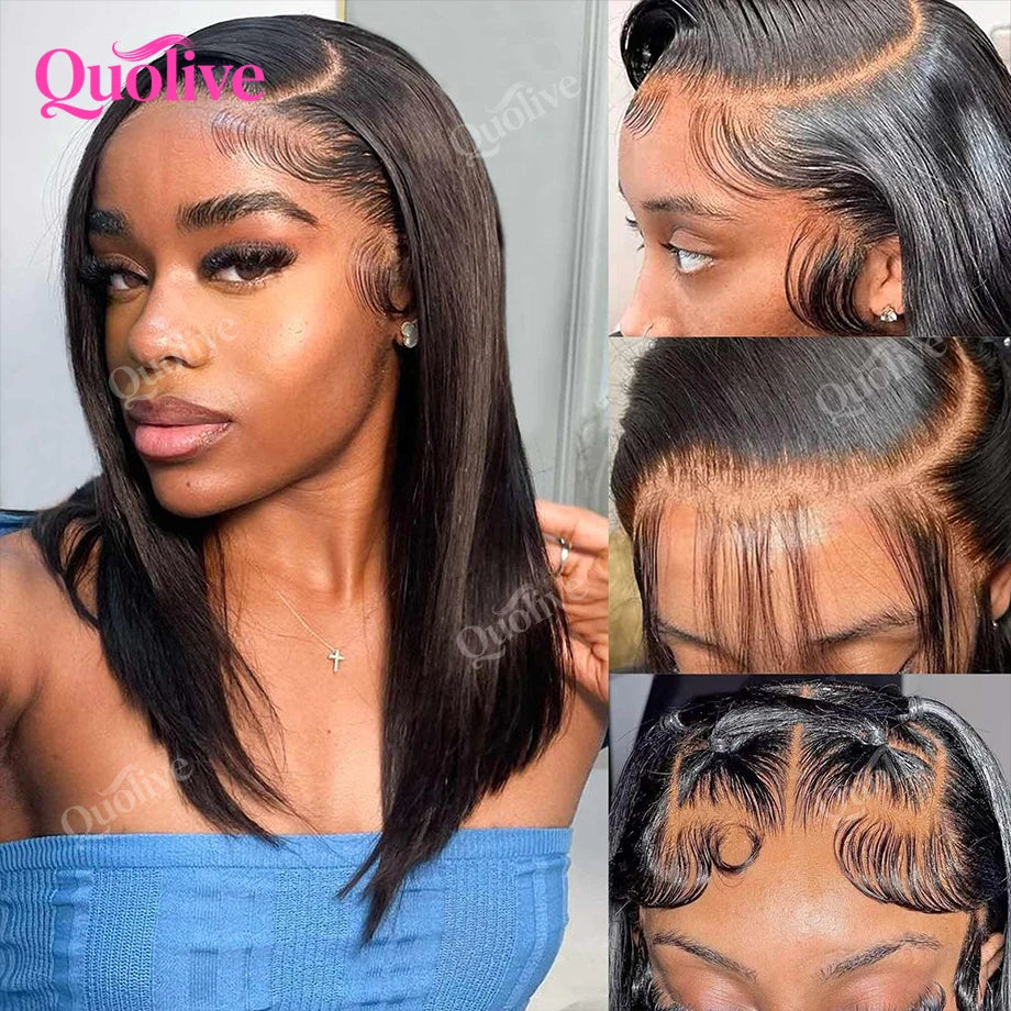 Short Bob Wig Human Hair Wear And Go Glue less Wigs 5x5 Hd Lace Closure Wig 13x6