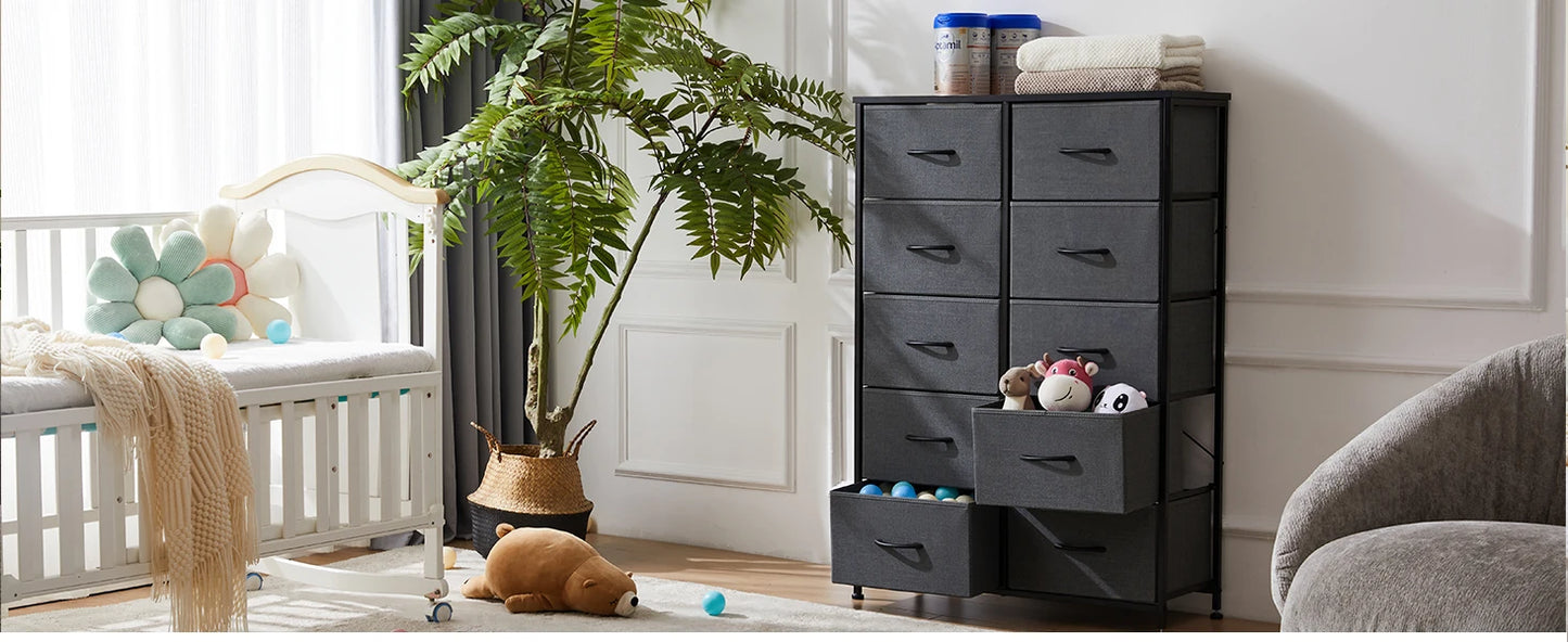 Bedside Table For Bedroom With 10 Fabric Drawers Nightstand Storage