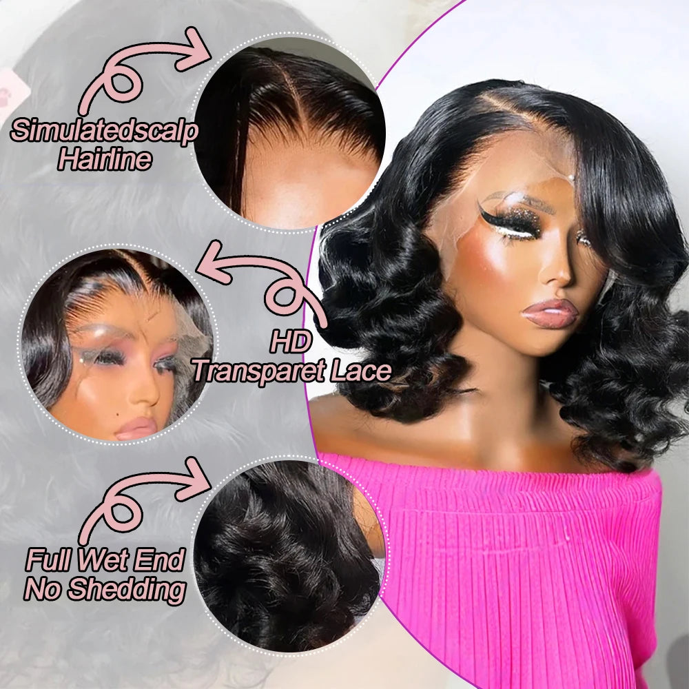 Glueless Bob Wig Natural Body Wave Brazilian Human Hair